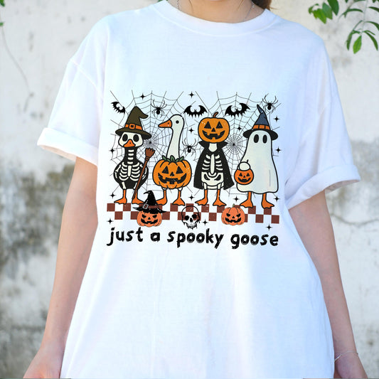 Spooky Goose Halloween Shirt, Funny Goose Costume Tee, Cute Goose Skeleton Pumpkin T-Shirt, Fall Ghost Goose Top, Goose Lover Gift