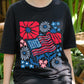Patriotic Flower Flag Shirt, 4th of July Tee, American Flag Floral T-Shirt, Independence Day Top, USA Summer Shirt, Memorial Day Gift